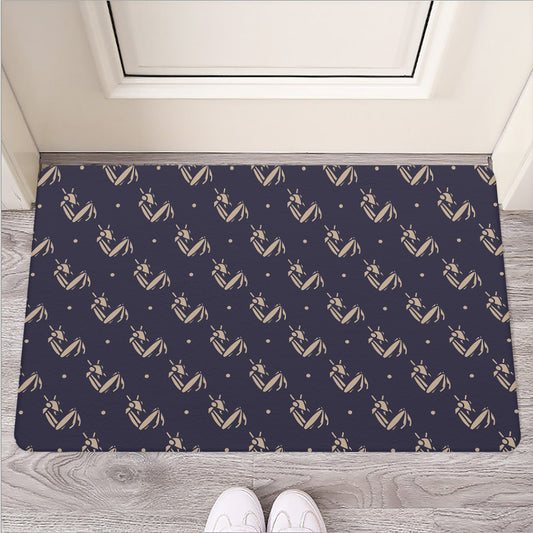 Blue And Beige Mantis Pattern Print Rubber Doormat