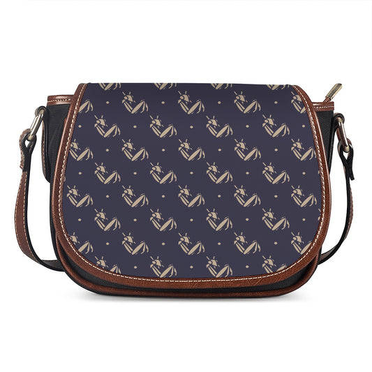 Blue And Beige Mantis Pattern Print Saddle Bag