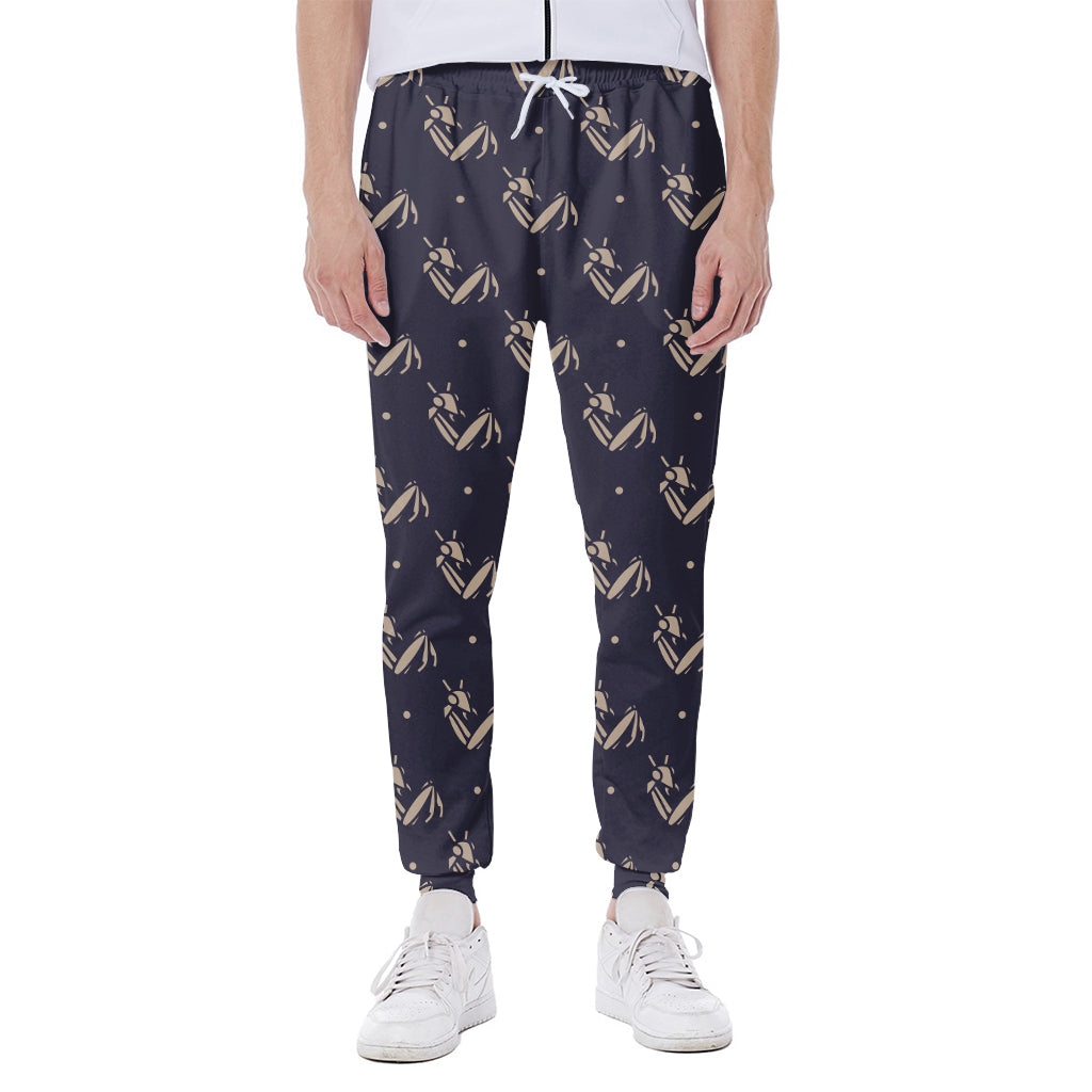 Blue And Beige Mantis Pattern Print Scuba Joggers