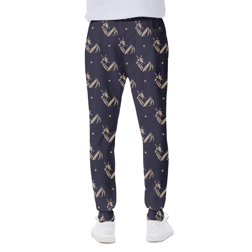 Blue And Beige Mantis Pattern Print Scuba Joggers