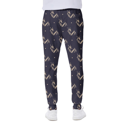 Blue And Beige Mantis Pattern Print Scuba Joggers