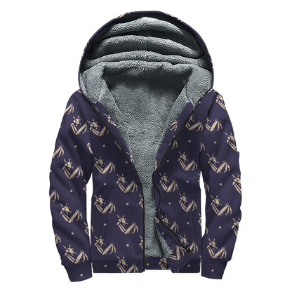 Blue And Beige Mantis Pattern Print Sherpa Lined Zip Up Hoodie