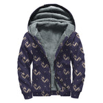 Blue And Beige Mantis Pattern Print Sherpa Lined Zip Up Hoodie