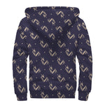 Blue And Beige Mantis Pattern Print Sherpa Lined Zip Up Hoodie