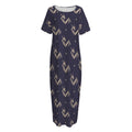 Blue And Beige Mantis Pattern Print Short Sleeve Long Nightdress