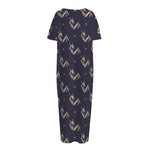 Blue And Beige Mantis Pattern Print Short Sleeve Long Nightdress
