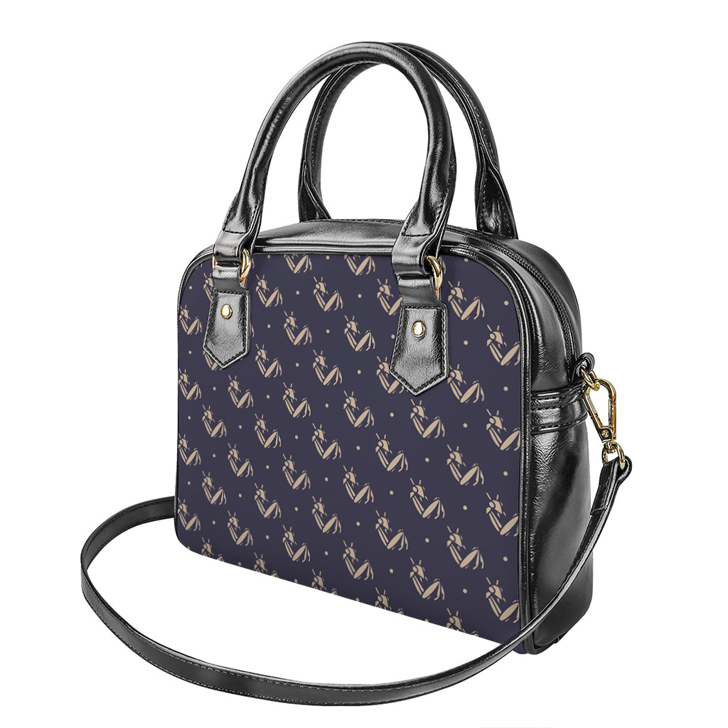 Blue And Beige Mantis Pattern Print Shoulder Handbag