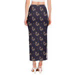 Blue And Beige Mantis Pattern Print Side Slit Maxi Skirt