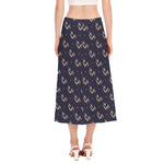 Blue And Beige Mantis Pattern Print Side Slit Midi Skirt