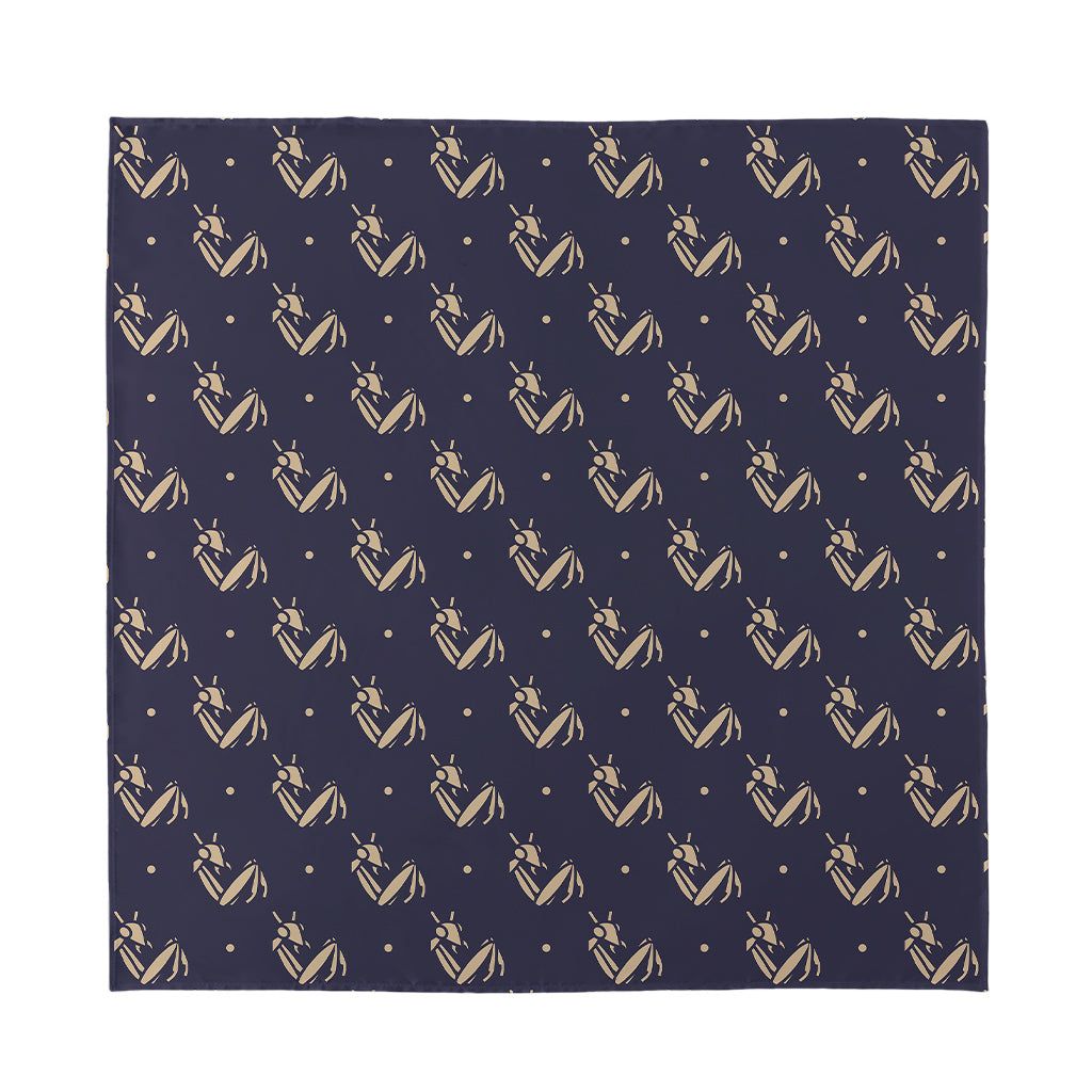 Blue And Beige Mantis Pattern Print Silk Bandana
