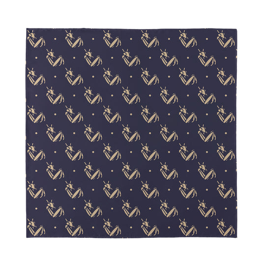 Blue And Beige Mantis Pattern Print Silk Bandana