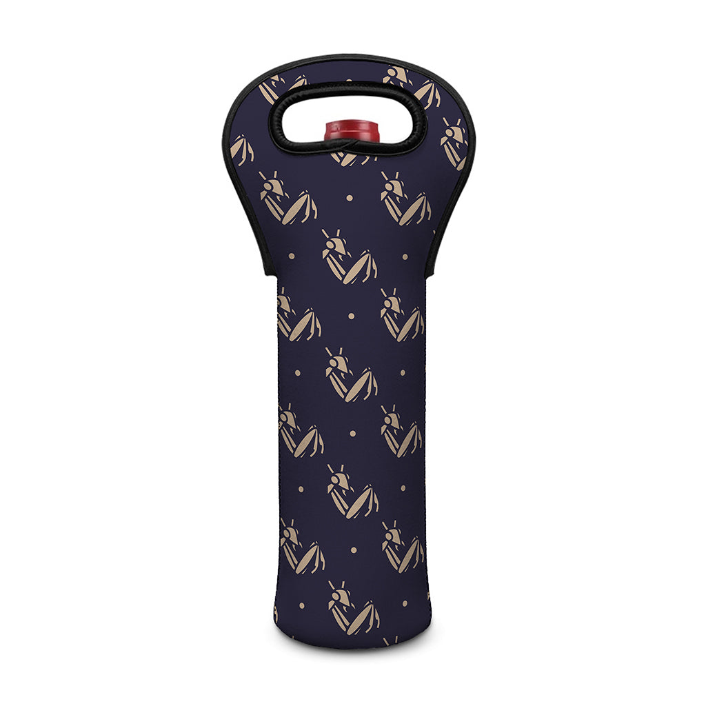 Blue And Beige Mantis Pattern Print Single Neoprene Wine Tote