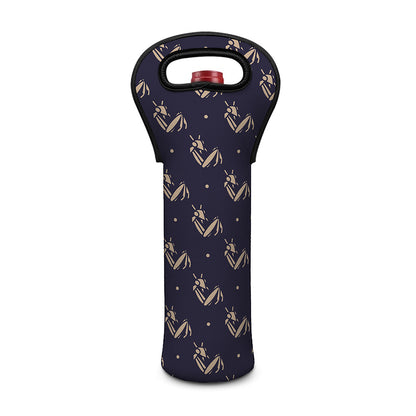 Blue And Beige Mantis Pattern Print Single Neoprene Wine Tote