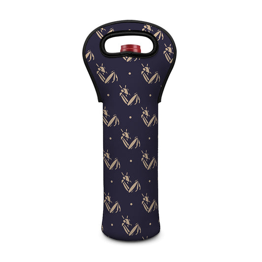 Blue And Beige Mantis Pattern Print Single Neoprene Wine Tote