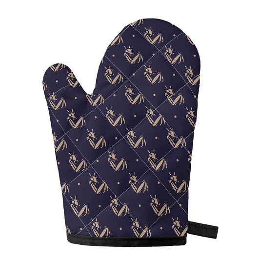 Blue And Beige Mantis Pattern Print Single Oven Mitt