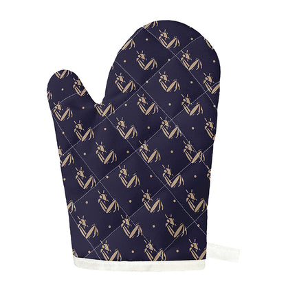 Blue And Beige Mantis Pattern Print Single Oven Mitt