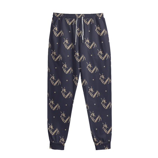 Blue And Beige Mantis Pattern Print Sweatpants