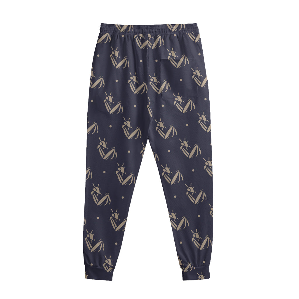 Blue And Beige Mantis Pattern Print Sweatpants