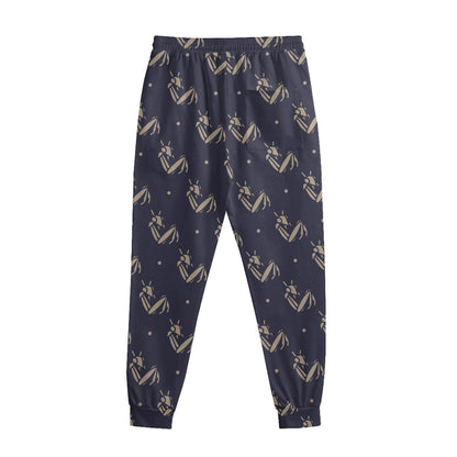 Blue And Beige Mantis Pattern Print Sweatpants