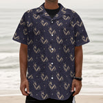 Blue And Beige Mantis Pattern Print Textured Short Sleeve Shirt