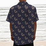 Blue And Beige Mantis Pattern Print Textured Short Sleeve Shirt