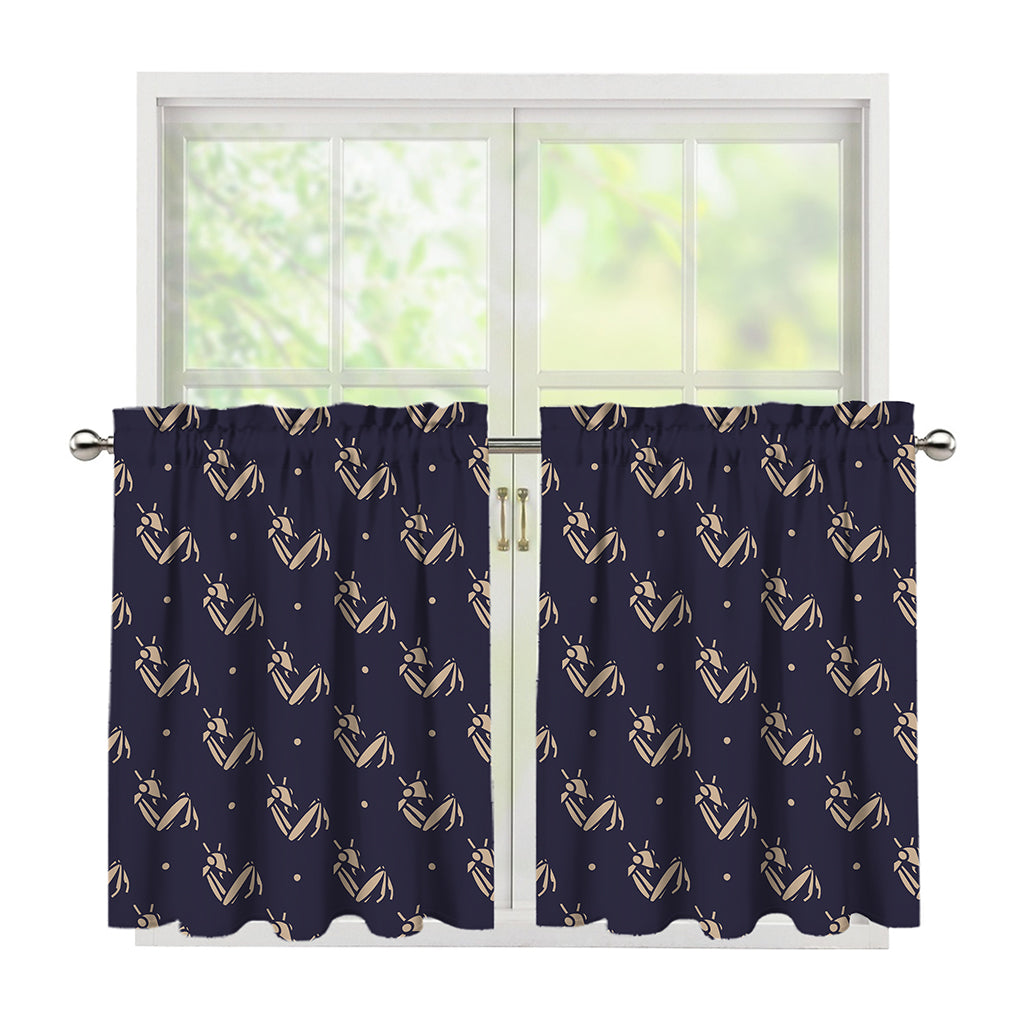 Blue And Beige Mantis Pattern Print Tier Curtains
