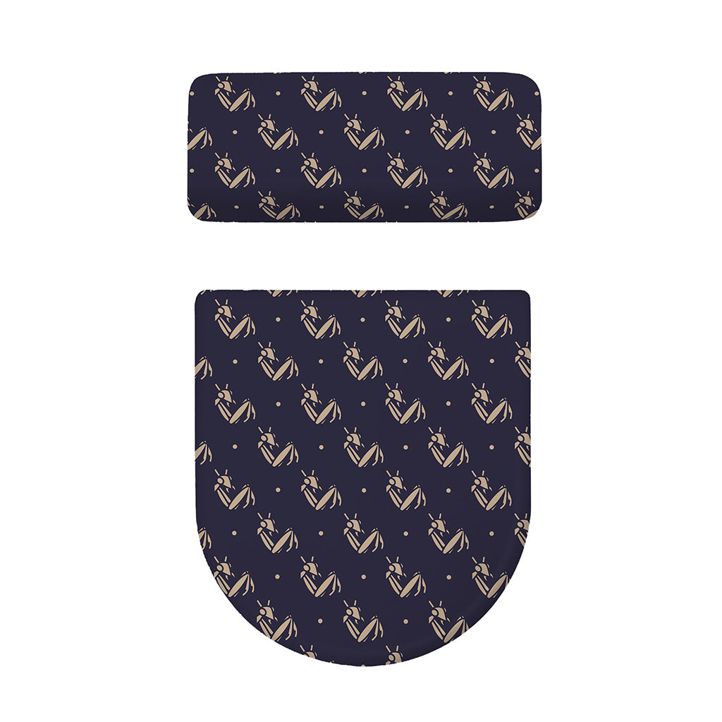 Blue And Beige Mantis Pattern Print Toilet Lid And Tank Cover Set