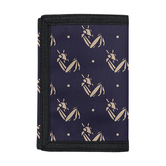 Blue And Beige Mantis Pattern Print Trifold Wallet