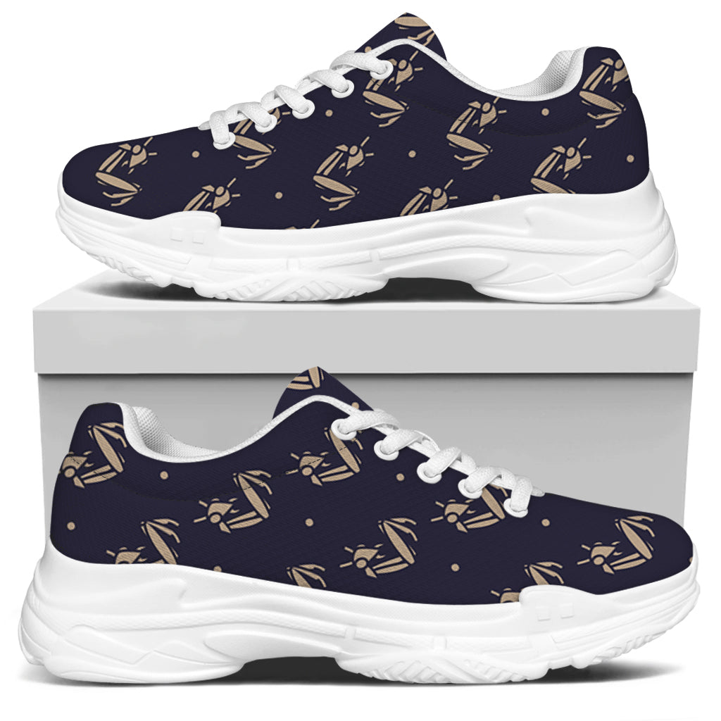 Blue And Beige Mantis Pattern Print White Chunky Shoes