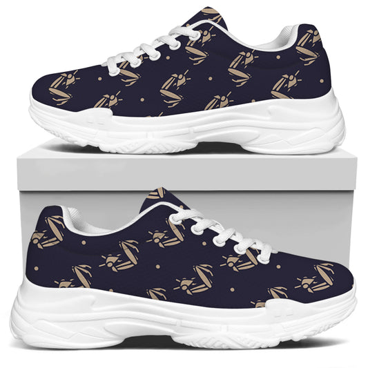 Blue And Beige Mantis Pattern Print White Chunky Shoes