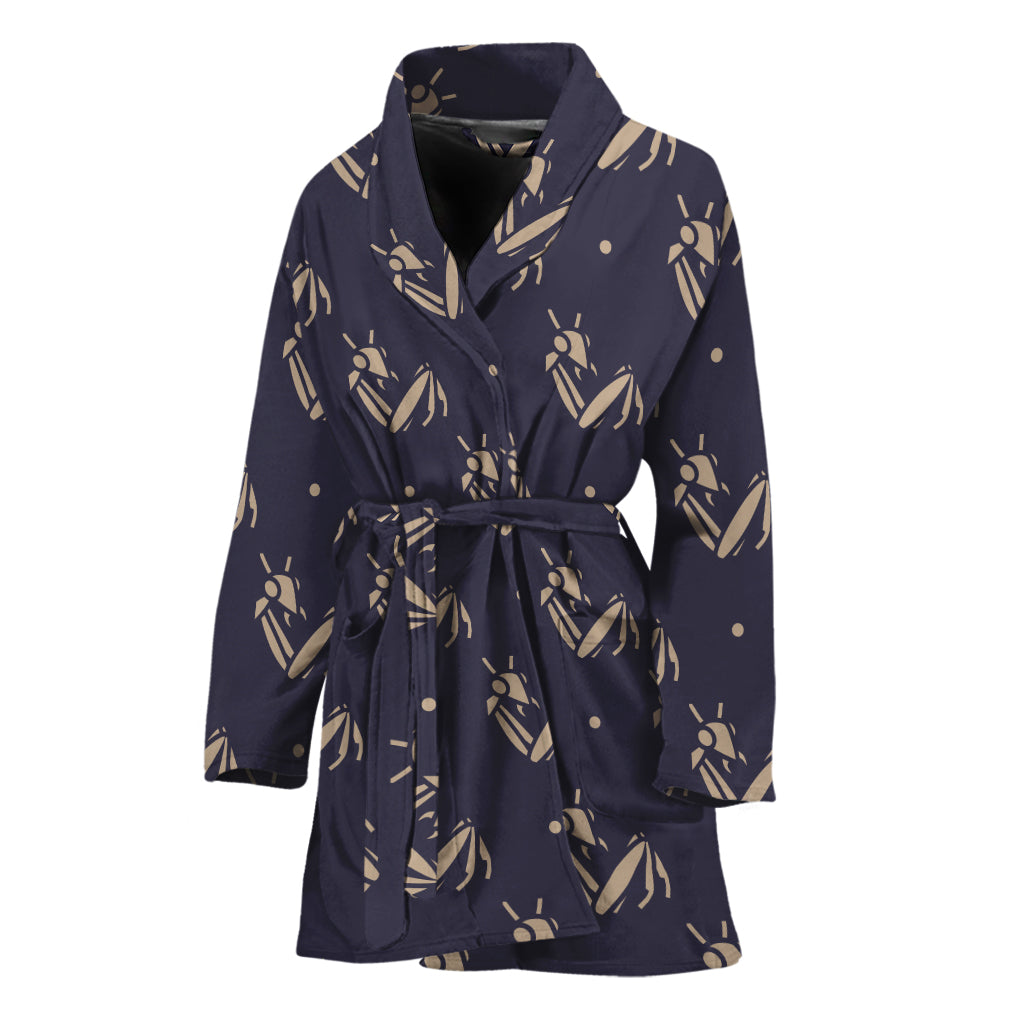 Blue And Beige Mantis Pattern Print Women's Bathrobe