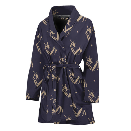Blue And Beige Mantis Pattern Print Women's Bathrobe