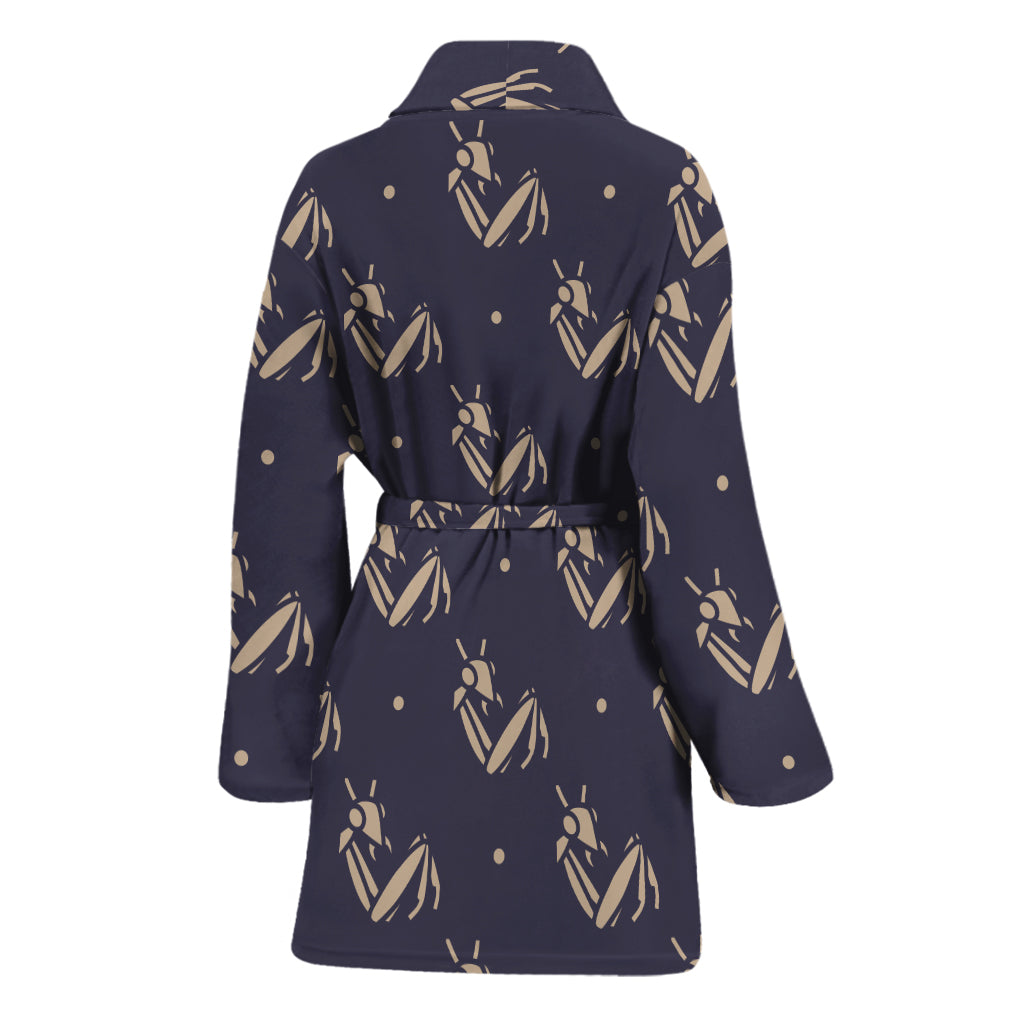 Blue And Beige Mantis Pattern Print Women's Bathrobe