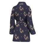 Blue And Beige Mantis Pattern Print Women's Bathrobe