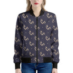 Blue And Beige Mantis Pattern Print Women's Bomber Jacket