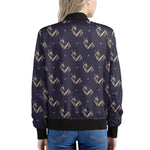 Blue And Beige Mantis Pattern Print Women's Bomber Jacket