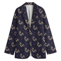 Blue And Beige Mantis Pattern Print Women's Cotton Blazer