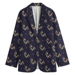 Blue And Beige Mantis Pattern Print Women's Cotton Blazer