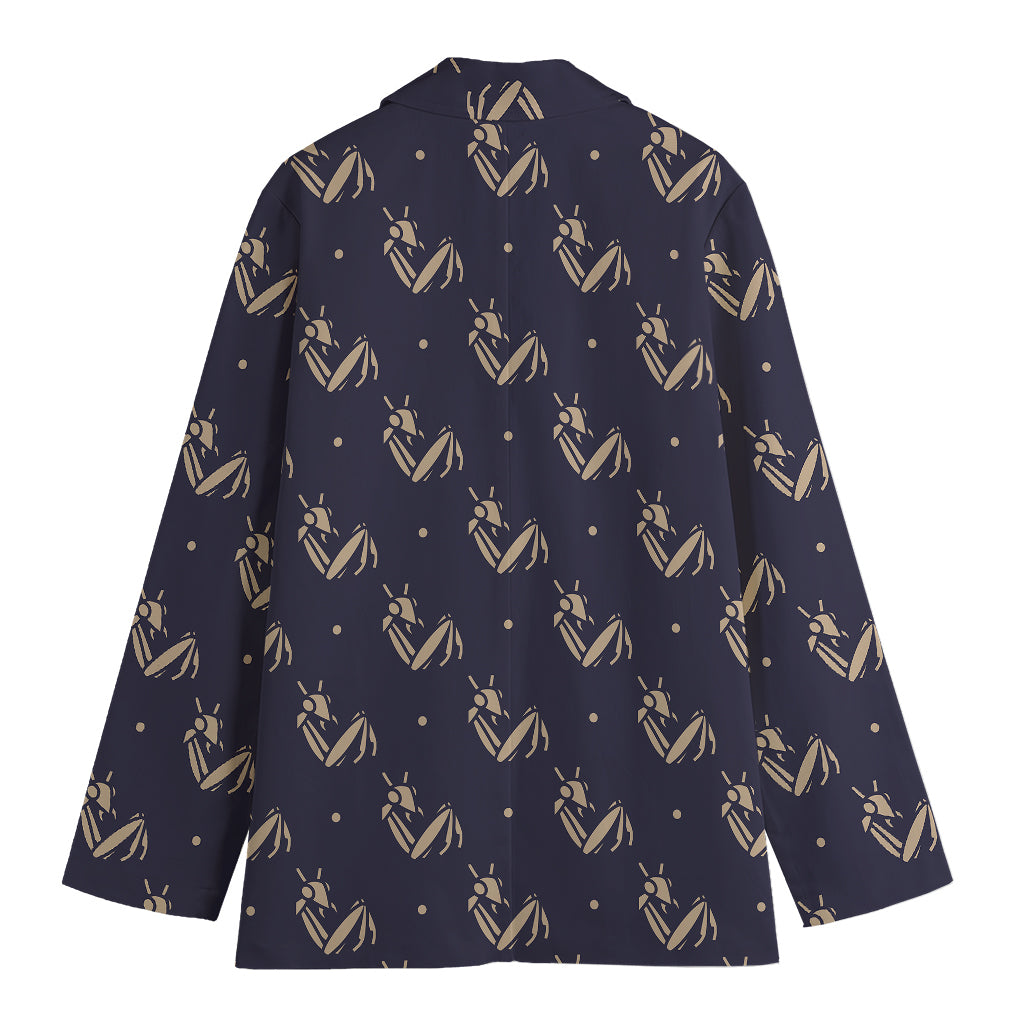 Blue And Beige Mantis Pattern Print Women's Cotton Blazer
