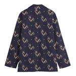 Blue And Beige Mantis Pattern Print Women's Cotton Blazer