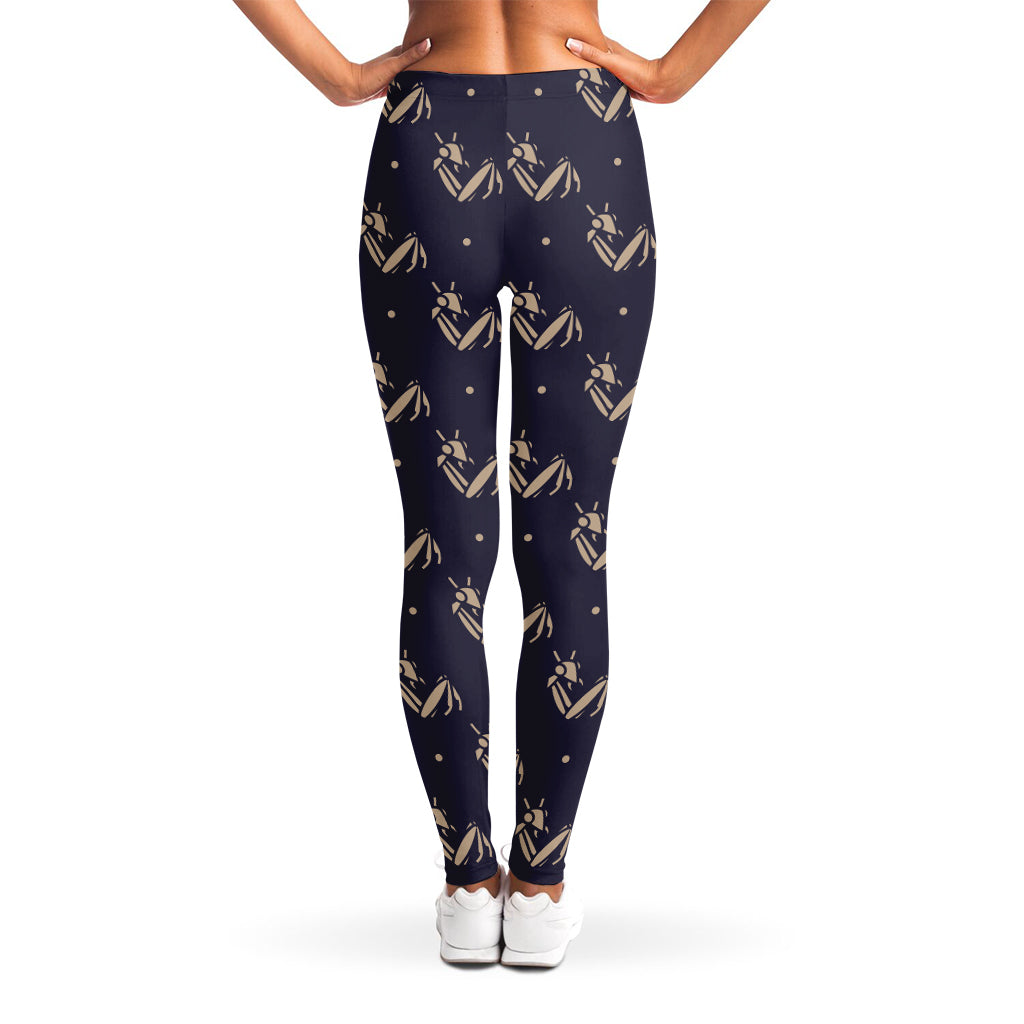 Blue And Beige Mantis Pattern Print Women's Leggings