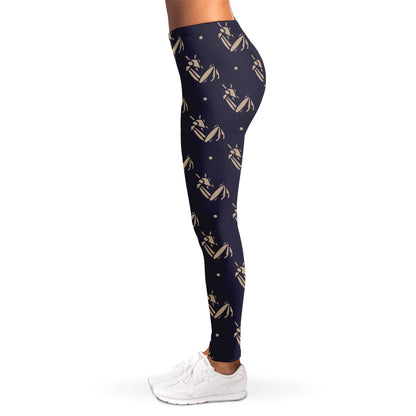Blue And Beige Mantis Pattern Print Women's Leggings