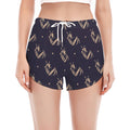 Blue And Beige Mantis Pattern Print Women's Split Running Shorts