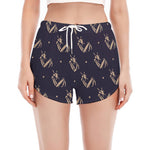 Blue And Beige Mantis Pattern Print Women's Split Running Shorts
