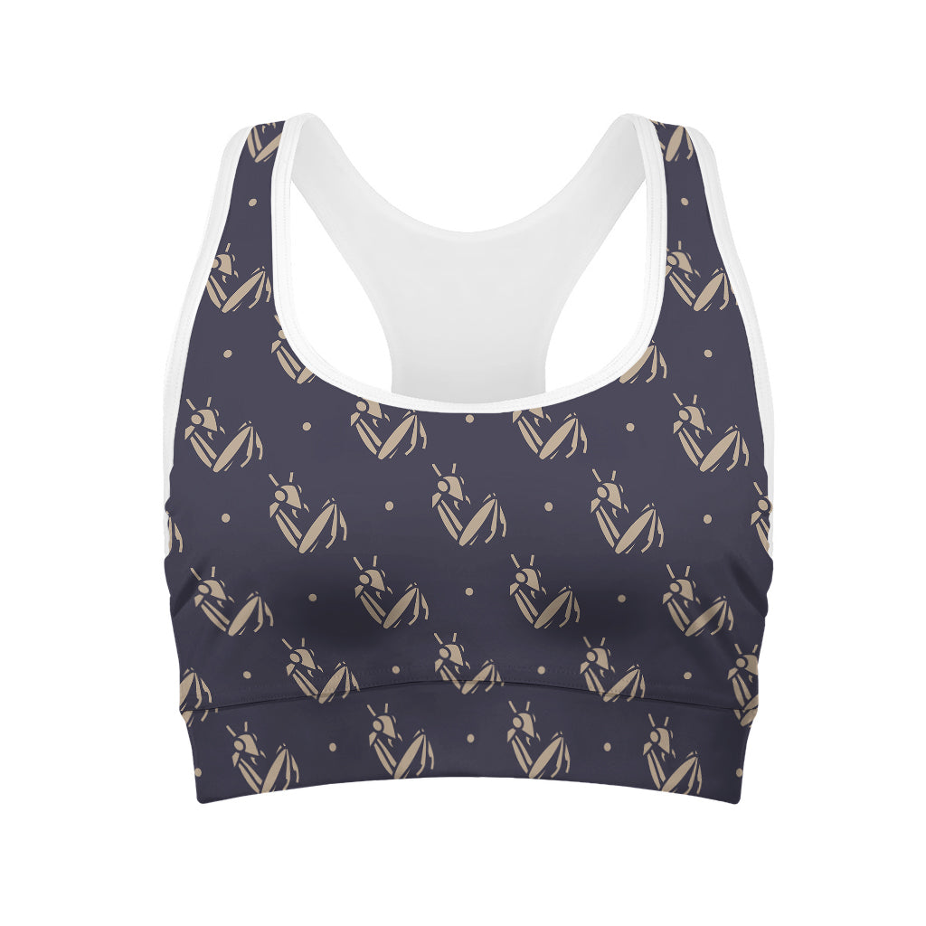 Blue And Beige Mantis Pattern Print Women's Sports Bra