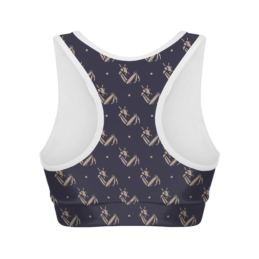 Blue And Beige Mantis Pattern Print Women's Sports Bra