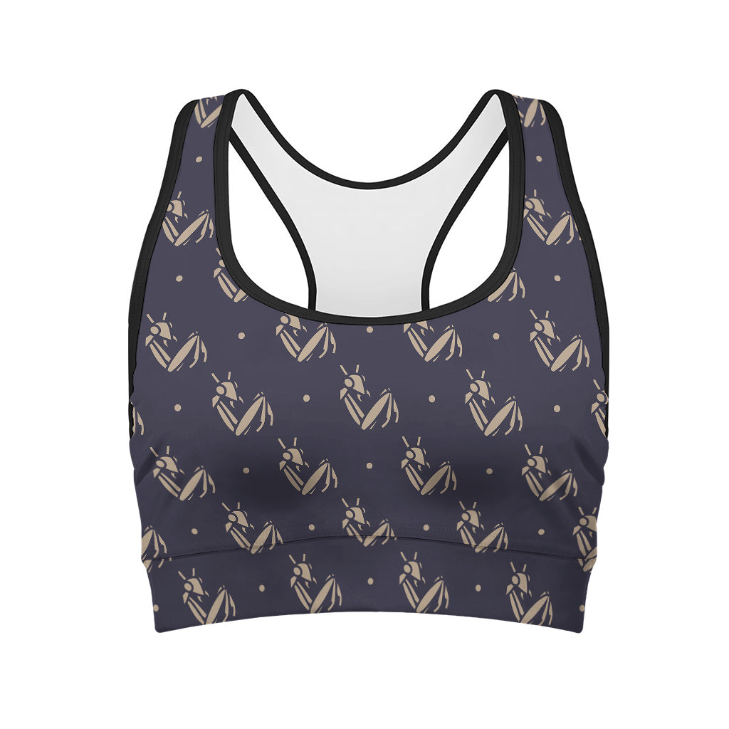 Blue And Beige Mantis Pattern Print Women's Sports Bra