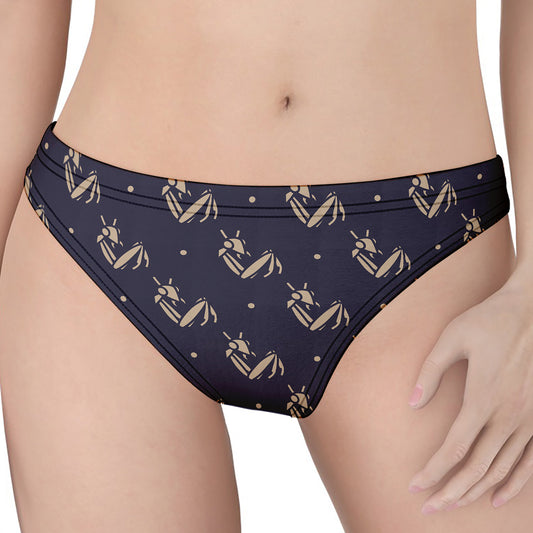 Blue And Beige Mantis Pattern Print Women's Thong