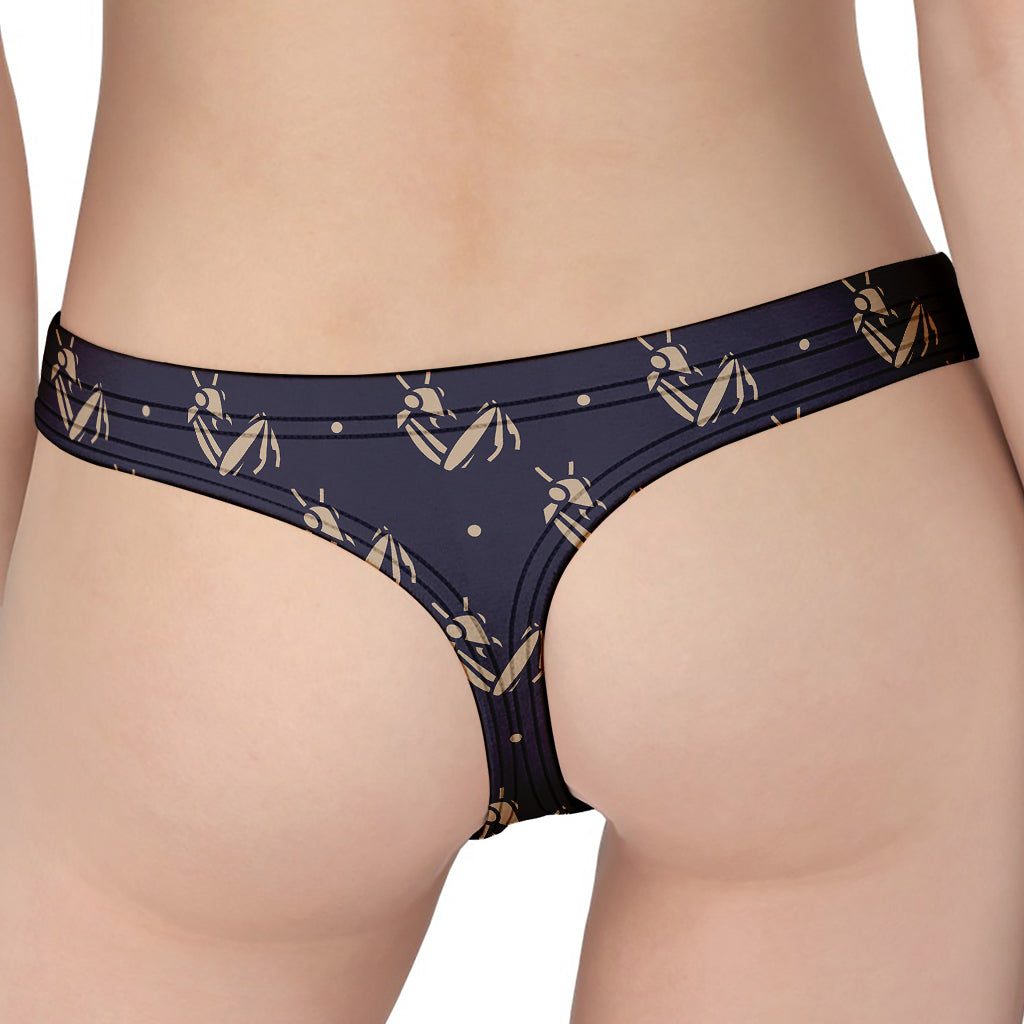 Blue And Beige Mantis Pattern Print Women's Thong