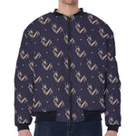 Blue And Beige Mantis Pattern Print Zip Sleeve Bomber Jacket